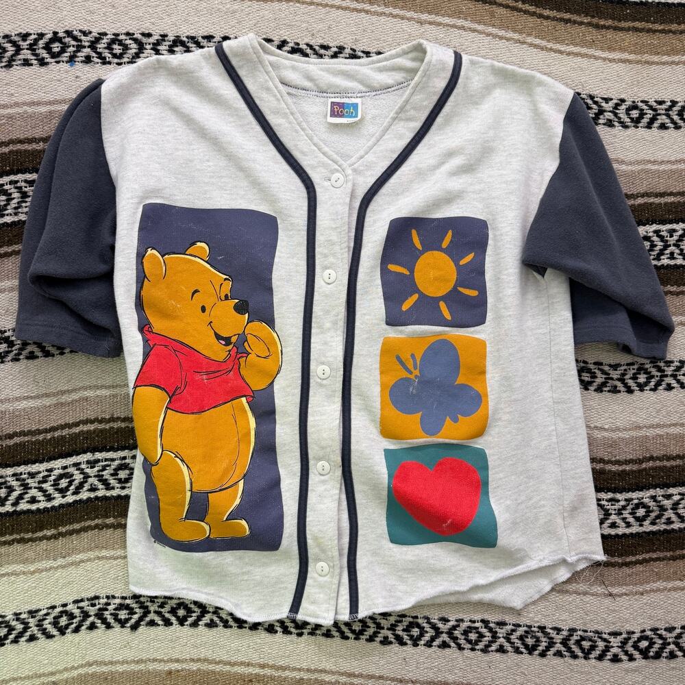Women's Vintage 90's Disney Winnie the Pooh Gray Baseball Jersey Shirt Sz Medium